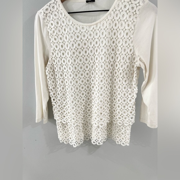 J. Crew 3/4 Sleeve Crochet Front Blouse White Size Medium - Picture 3 of 5